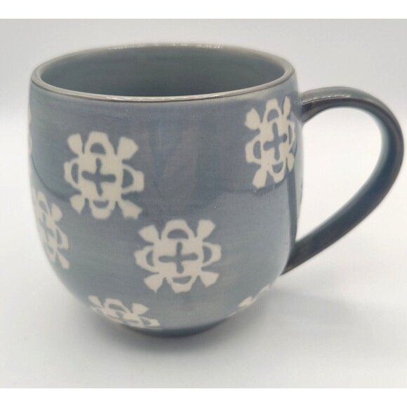 Set Of 2 Oversized 20oz Baum Brothers Phara Gray Stoneware Boho Pot Belly Mugs - Picture 2 of 9